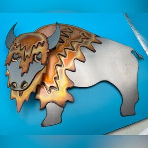 Buffalo Bison Western Metal Wall Art Hand Made Decor 10x8” 3D